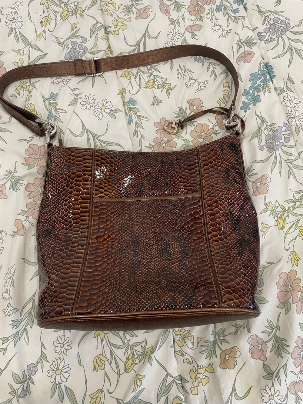 Brighton Brown Faux-Snakeskin Shoulder Bag with Matching Wallet - Picture 3 of 16